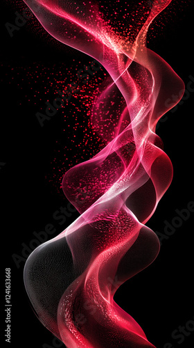 The image is an abstract visualization of wavy red lines on a black background. The lines look like light or energy flows, creating the effect of movement and dynamics. They intertwine and form comple photo