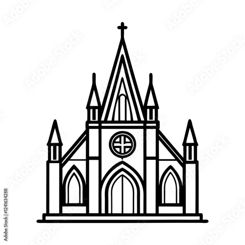 gothic church vector icon design. detailed medieval cathedral illustration. realistic stone architecture icon.