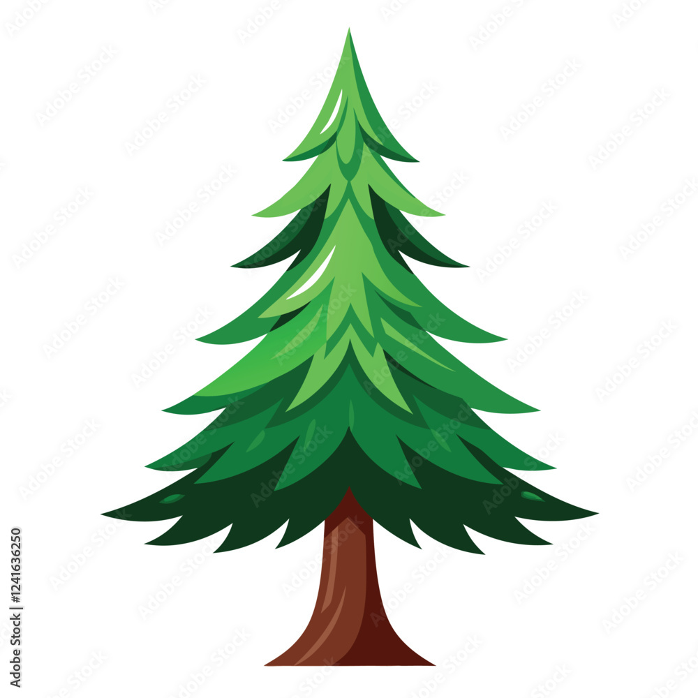 Obraz premium A stylized green pine tree with layered foliage on a white background.