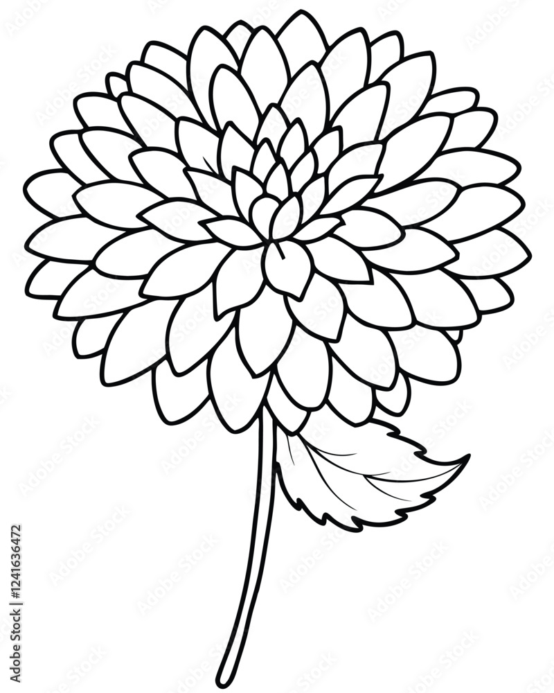 Fototapeta premium A detailed line drawing of a blooming flower, ideal for coloring or artistic projects.