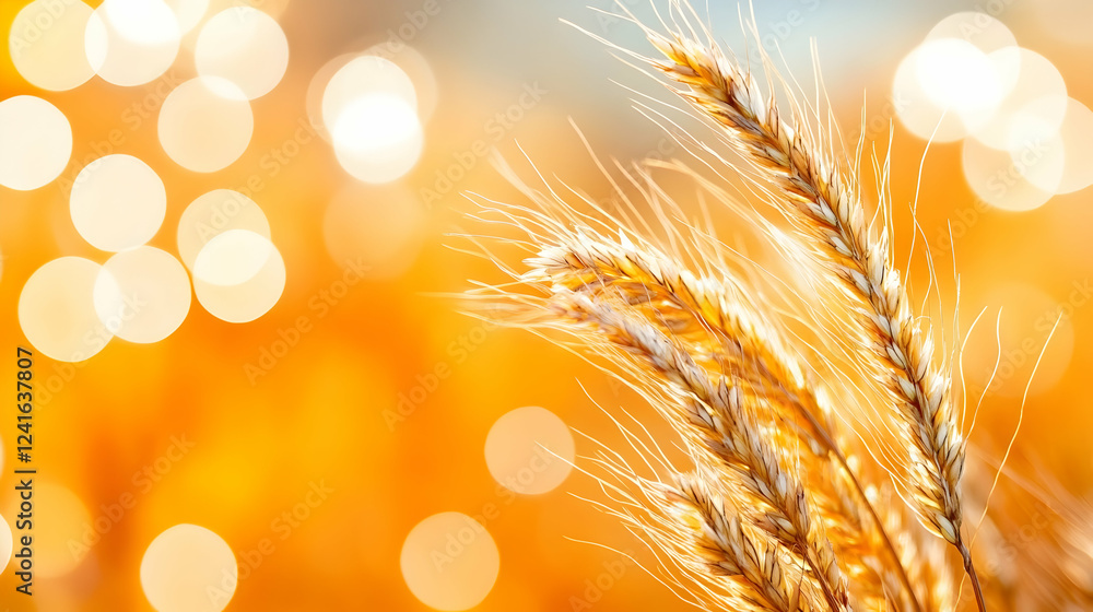 Golden wheat sways gently in the breeze, illuminated by soft sunlight amidst a blurred background Golden wheat sways gently in the breeze, illuminated by soft sunlight amidst a blurred background