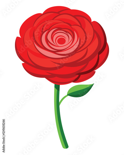 A stylized red flower with layered petals, symbolizing beauty and romance.