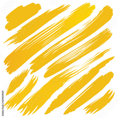 Abstract yellow brush strokes on a white background, ideal for design and artistic projects.