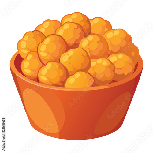 A bowl filled with round, orange snacks, likely representing a tasty treat or dessert.
