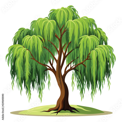 A lush, green tree with drooping leaves, ideal for nature-themed designs.
