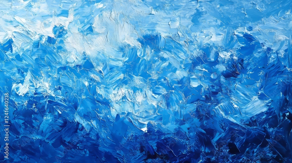 Abstract blue landscape with textured brush strokes depicting water and sky during daylight Abstract blue landscape with textured brush strokes depicting water and sky during daylight