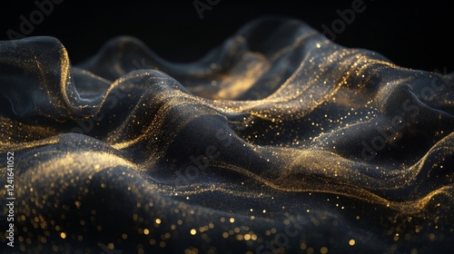 Dark fabric with golden sparkles creating a shimmering effect photo