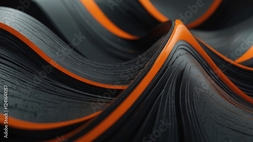 Abstract Wavy Lines In Black And Orange On A Grey Background