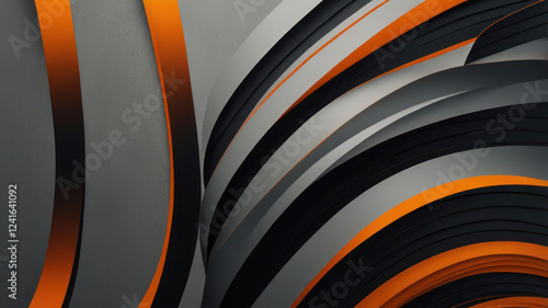 Wallpaper Mural Abstract Wavy Lines In Black And Orange On A Grey Background Torontodigital.ca