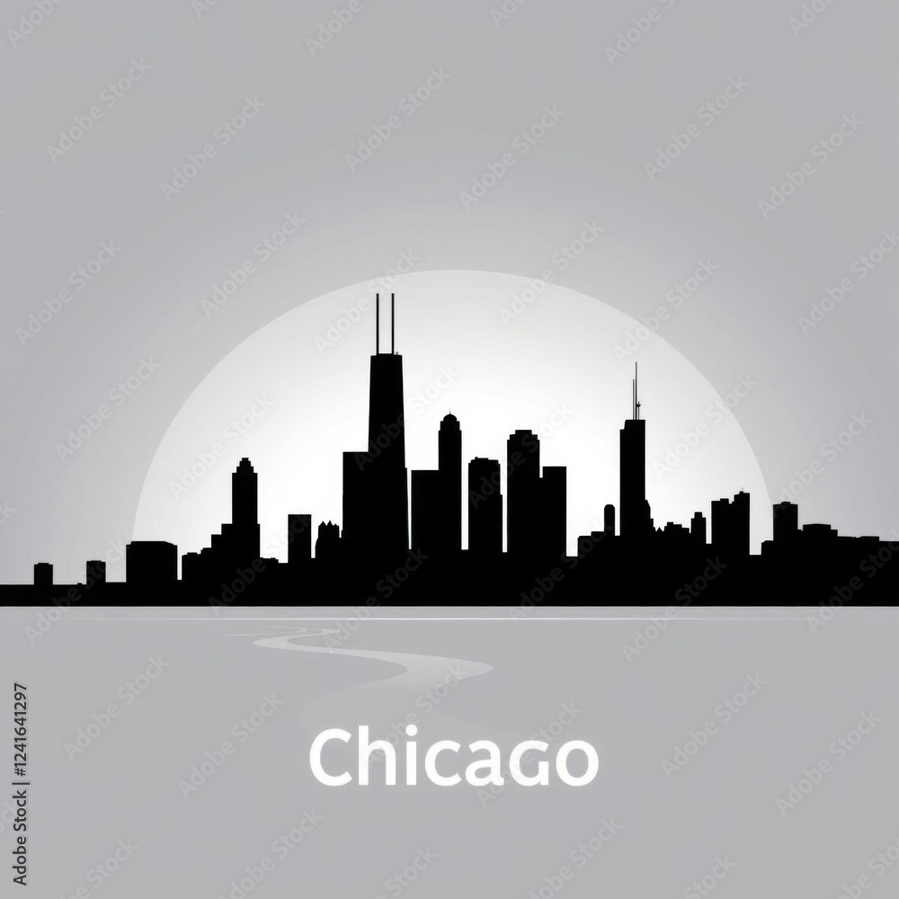 Naklejka premium Sunrise in the city silhouetted skyline cityscape architecture illustration building city vector