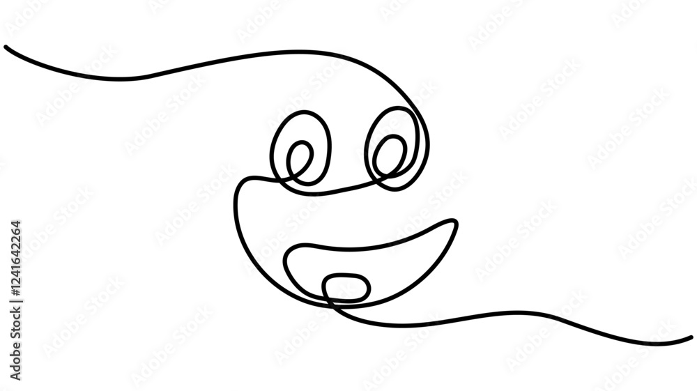 Continuous one line drawing of smile, Positive Emotion Single Line Icon, mple line art illustration of a laughing face emoji Vector illustration Continuous one line drawing of smile, Positive Emotion Single Line Icon, mple line art illustration of a laughing face emoji Vector illustration