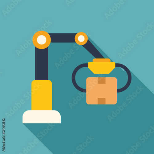 Modern robotic arm lifting cardboard box, representing automation in factory or warehouse setting