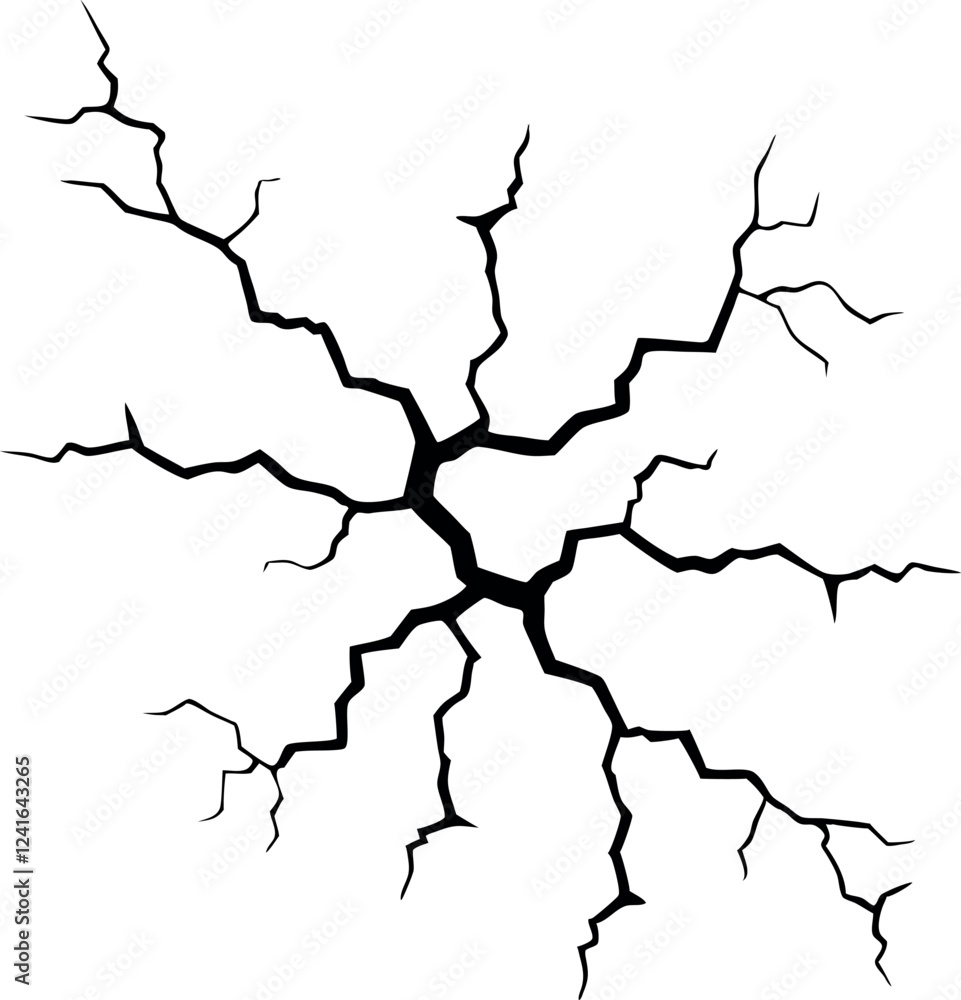 Earthquake Surface Cracks and Fissures, Vector Broken Concrete and Ground Patterns, Crevices and Damaged Walls, Top View Isolated on White Background for Disaster Theme Earthquake Surface Cracks and Fissures, Vector Broken Concrete and Ground Patterns, Crevices and Damaged Walls, Top View Isolated on White Background for Disaster Theme