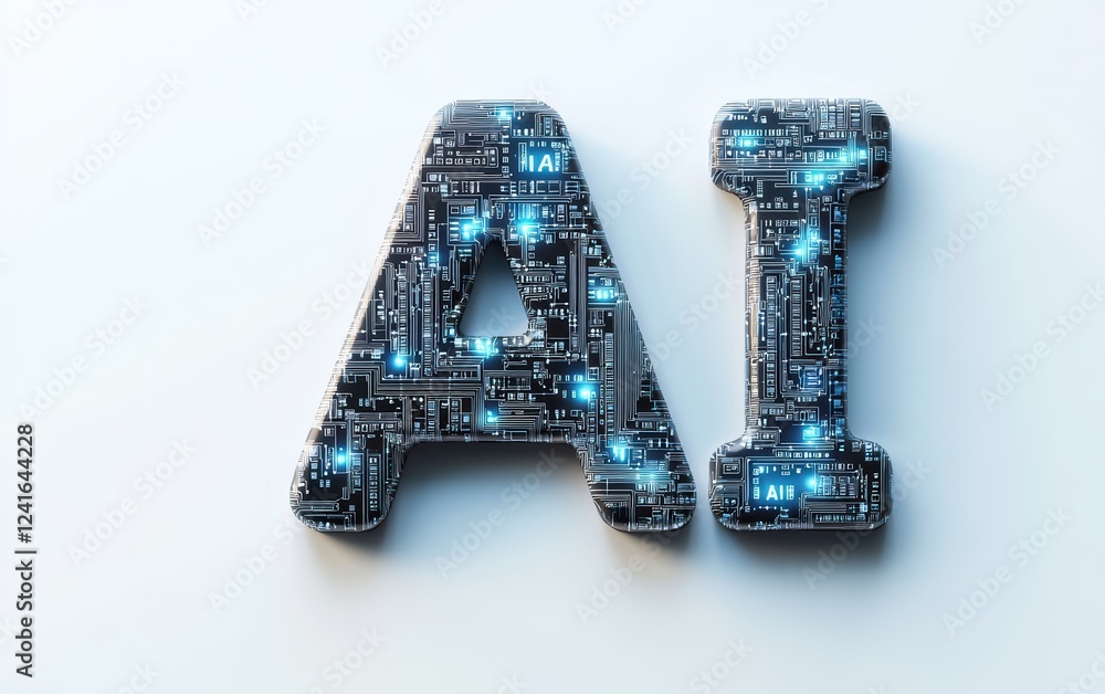 of the word AI created from glowing circuit board patterns, isolated on white of the word AI created from glowing circuit board patterns, isolated on white