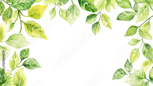 Wallpaper Mural Green leaves create a serene border for a blank white background suitable for various design projects Torontodigital.ca