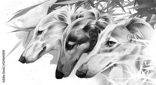 Canvas Print monochrome paintings of greyhound dogs in the foliage