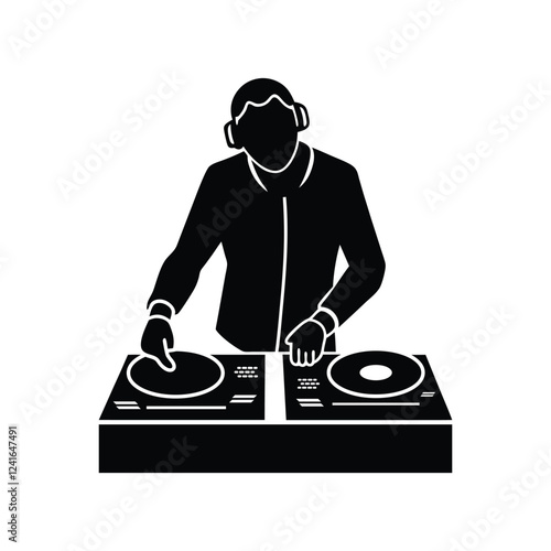 DJ Silhouette Vector, Black and White DJ Vector, "The Music Maestro" DJ Silhouette Vector