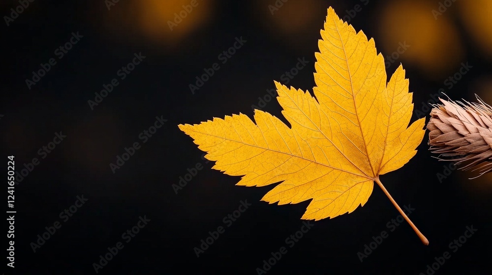 Golden Autumn Leaf: A vibrant, golden maple leaf against a dark, blurred background, showcasing the beauty and fleeting nature of autumn. Golden Autumn Leaf: A vibrant, golden maple leaf against a dark, blurred background, showcasing the beauty and fleeting nature of autumn.