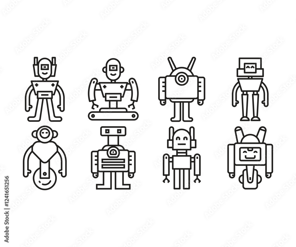cartoon robot character icons set vector illustration cartoon robot character icons set vector illustration