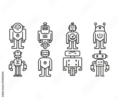 robot character line icons set vector illustration