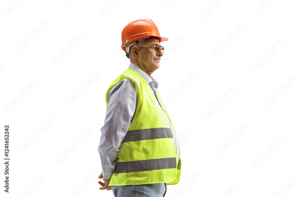 Mature male engineer with a safety vest and helmet Mature male engineer with a safety vest and helmet