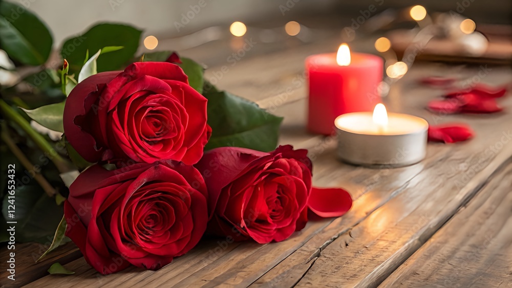 Fototapeta premium red rose and candles