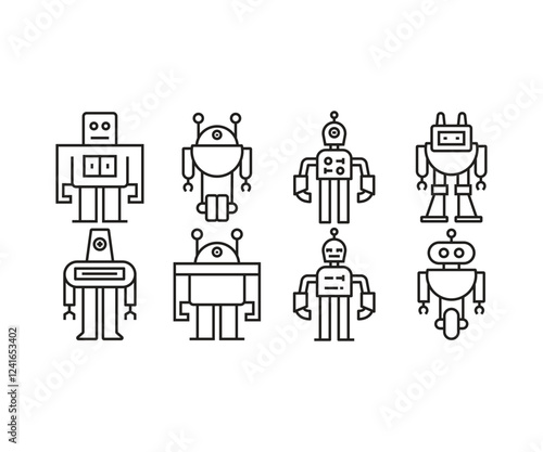 robot character line icons set vector illustration