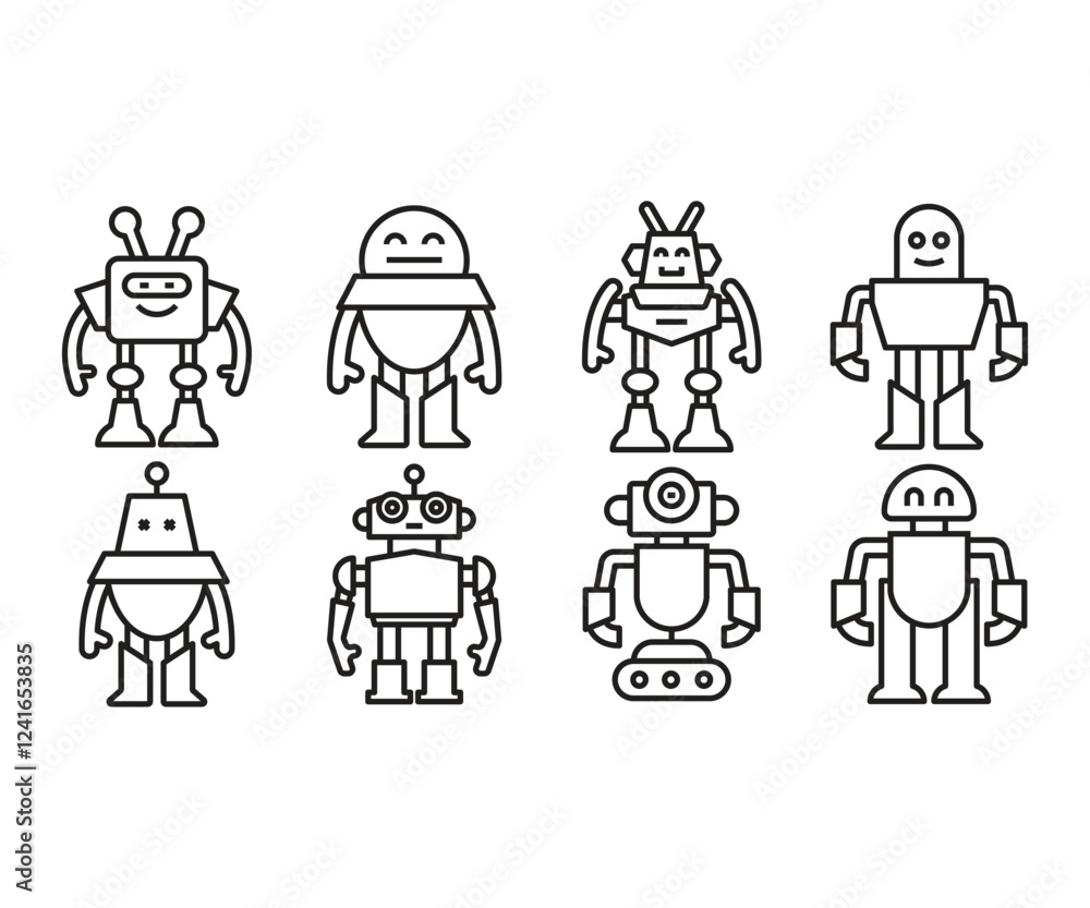 Naklejka premium robot character icons set vector illustration