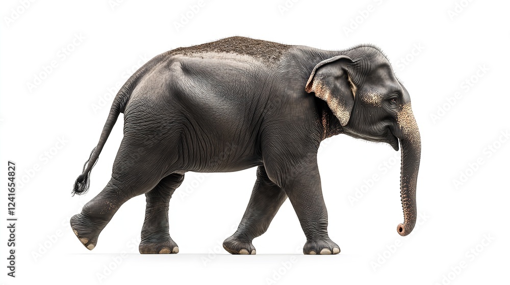 Side view of a walking Asian elephant against a white background Side view of a walking Asian elephant against a white background