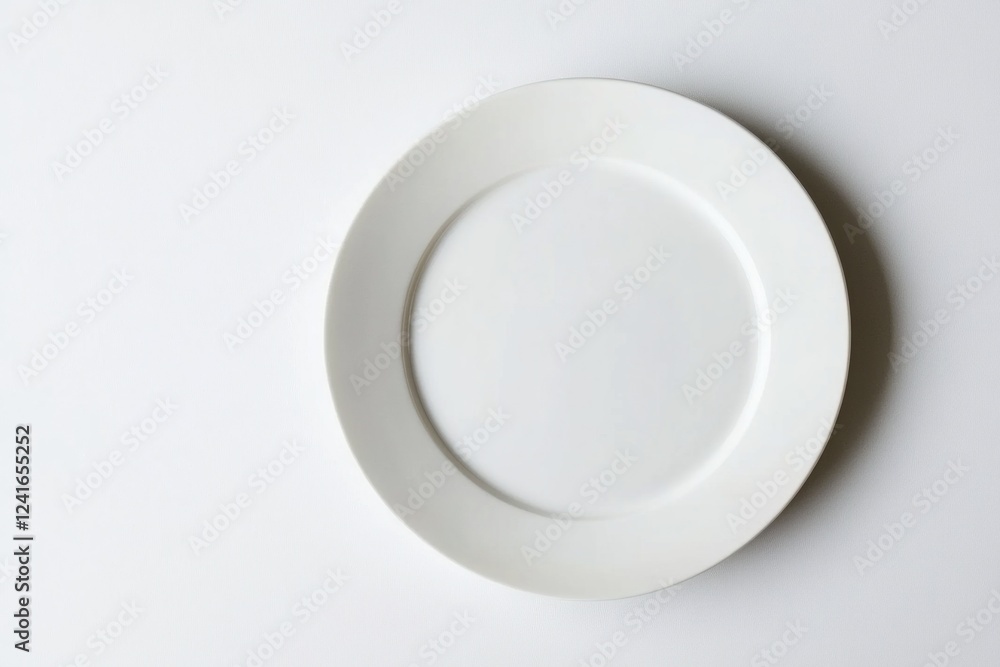 A simple white ceramic plate sits on a clean white backdrop, showcasing minimalist aesthetic and modern design principles A simple white ceramic plate sits on a clean white backdrop, showcasing minimalist aesthetic and modern design principles