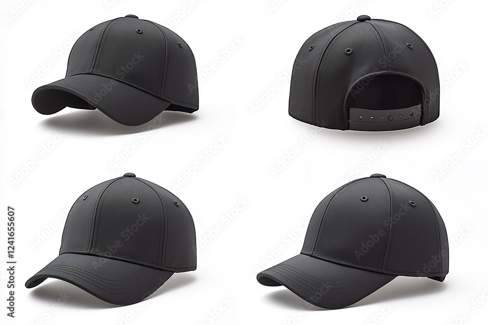 Premium Black Baseball Cap Mockup - High-Quality Photorealistic Product Photography with Adjustable Strap & Six-Panel Design Premium Black Baseball Cap Mockup - High-Quality Photorealistic Product Photography with Adjustable Strap & Six-Panel Design