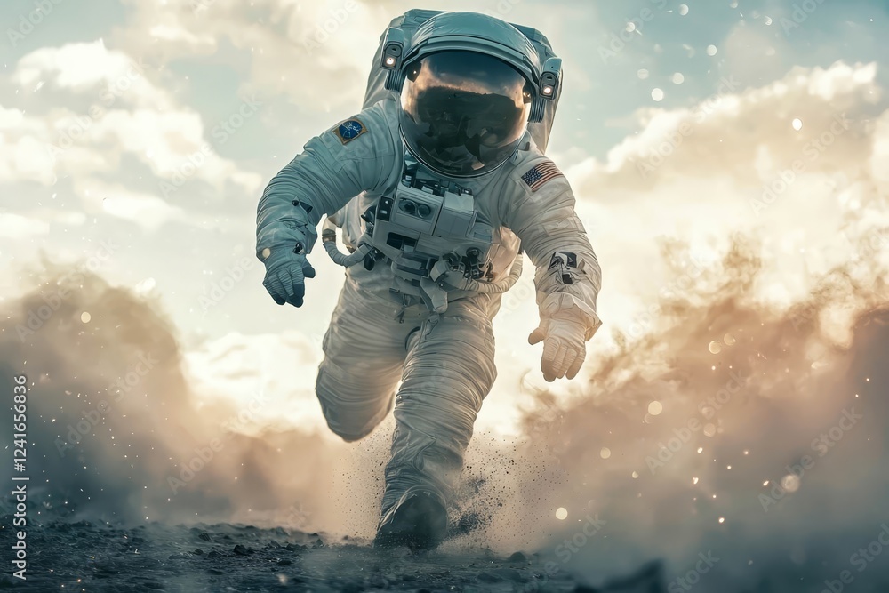 Astronaut starting to run. Mixed media. Astronaut starting to run. Mixed media.