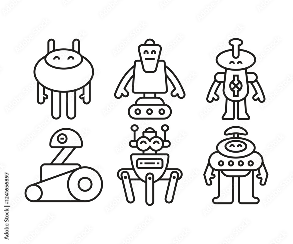 robot character icons set line illustration robot character icons set line illustration