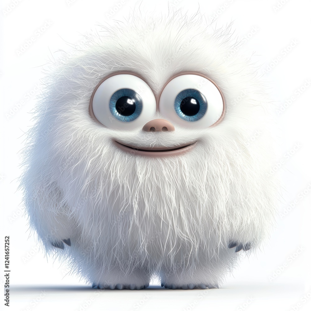 fluffy yeti with thick white fur, big round eyes, and a friendly smile, isolated on white fluffy yeti with thick white fur, big round eyes, and a friendly smile, isolated on white