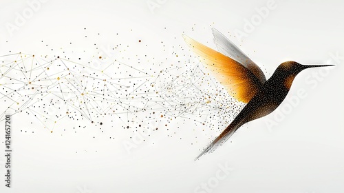   A bird flying in air with dots on its back and a dot-lined background