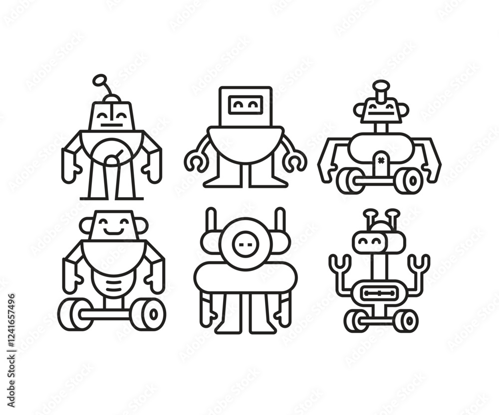 robot character line icons set robot character line icons set