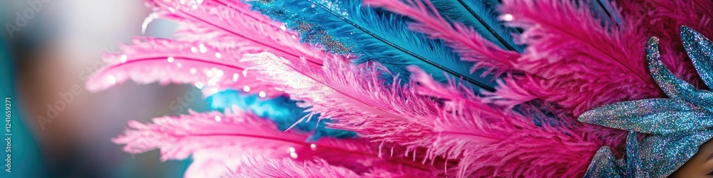 Obraz premium A detailed view of a colorful feathered headpiece, perfect for creative projects or costume designs