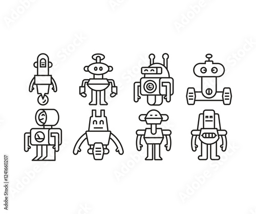 robot character icons set line vector illustration