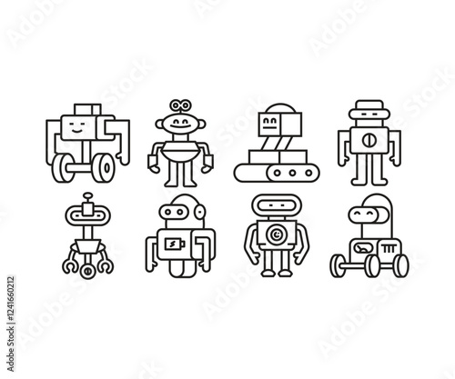 robot character icons set line vector illustration