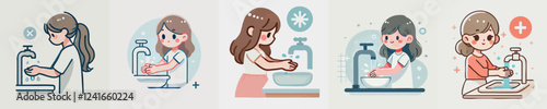 vector of a child washing hands