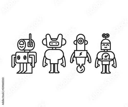 robot character icons set line vector illustration