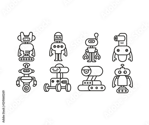 robot character icons set line vector illustration