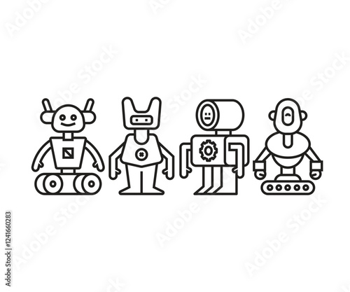 robot character icons set line vector illustration