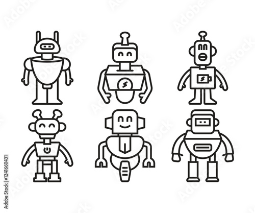 robot character icons set line vector illustration
