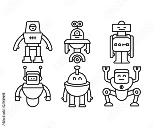 robot character icons set line vector illustration