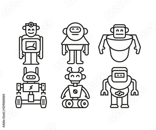 robot character icons set line vector illustration