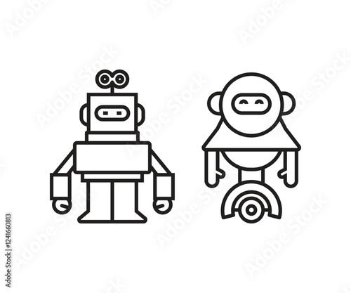 robot character icons set line vector illustration