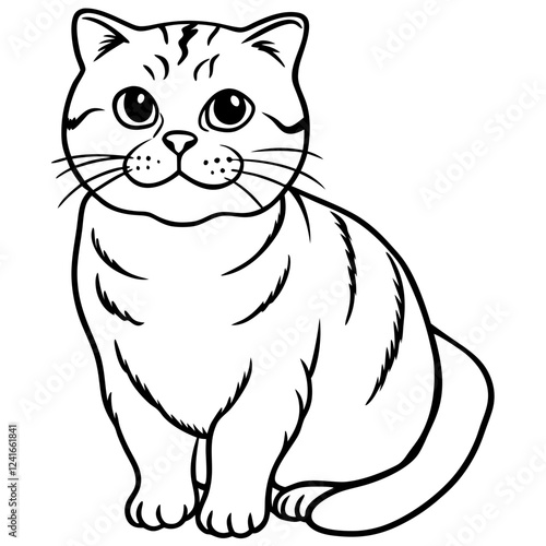 Tabby cat in relaxed sitting pose, simple stripes show classic markings. Inquisitive expression with direct camera gaze. Concept of pet adoption, animal shelter, cat care.