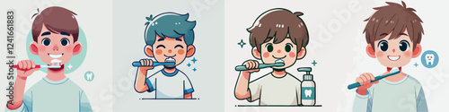 vector of a child brushing his teeth