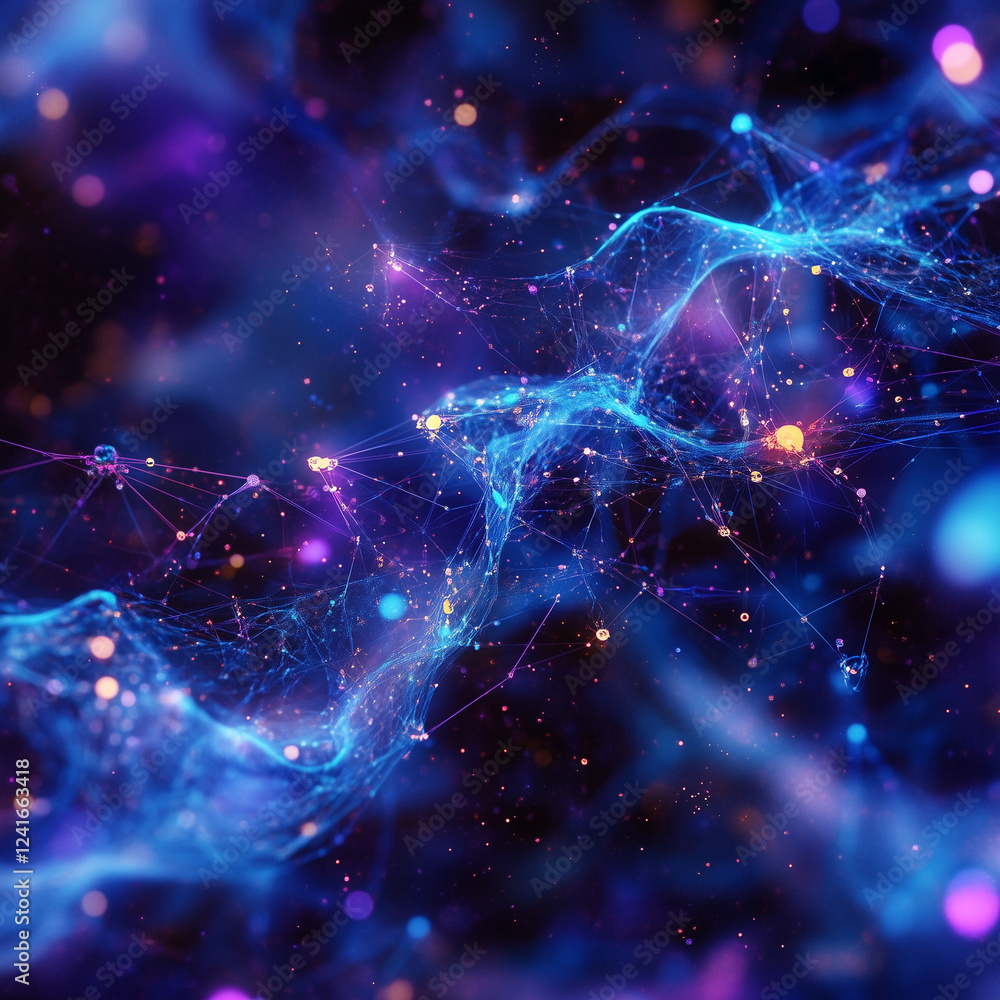 Abstract AI-inspired artwork featuring glowing interconnected nodes
